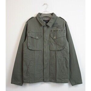 EMPYRE Grey Military Utility Jacket Graphic Print Zip Front Cotton Size Large